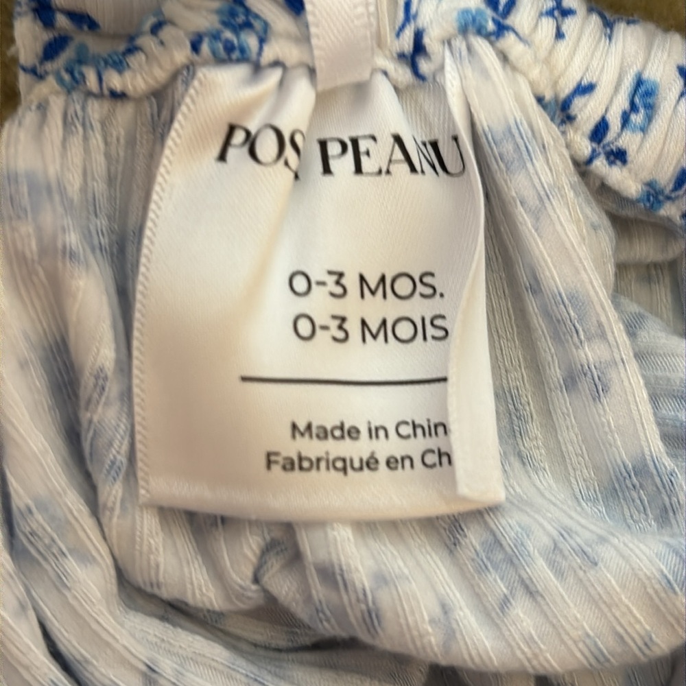 ❌SOLD❌ NWT Posh Peanut Baby Girl Blue & White Floral Ruffle Bubble Romper 0-3M - Picture 9 of 11